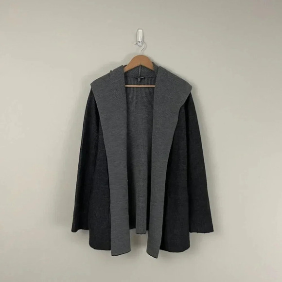 Eileen Fisher Gray Merino Wool Double Knit Foldover Cardigan Size Small - Picture 1 of 6